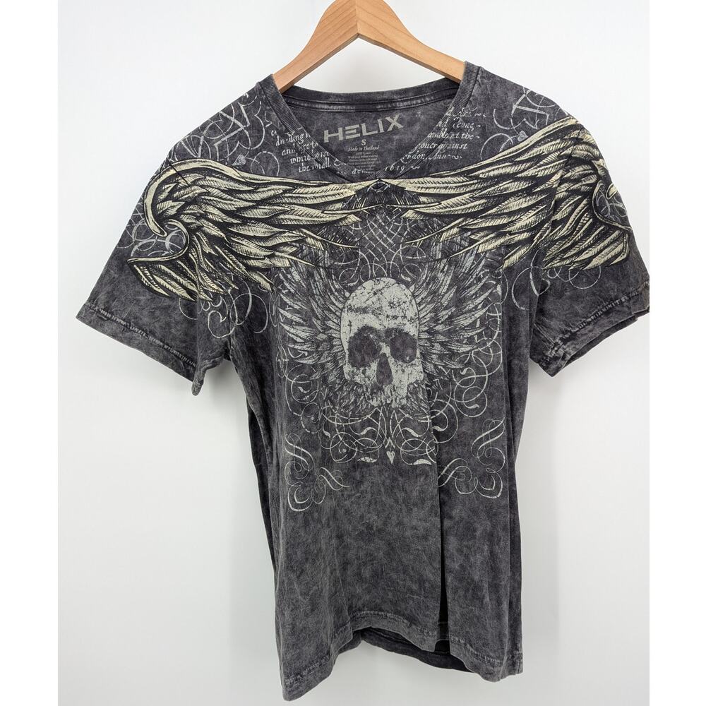 Vintage Helix Skull & Wings Cyber Y2K Goth MallCore Acid Wash Small T-Shirt